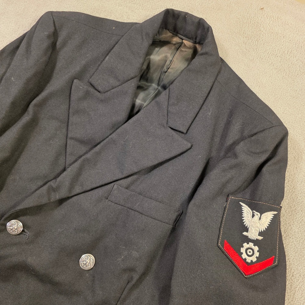 US Navy Dress Coat Mens 39R Black Double Breasted Wool Military Uniform Workwear